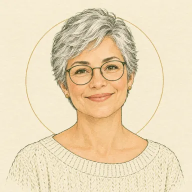 Mulher de cabelo grisalho e óculos